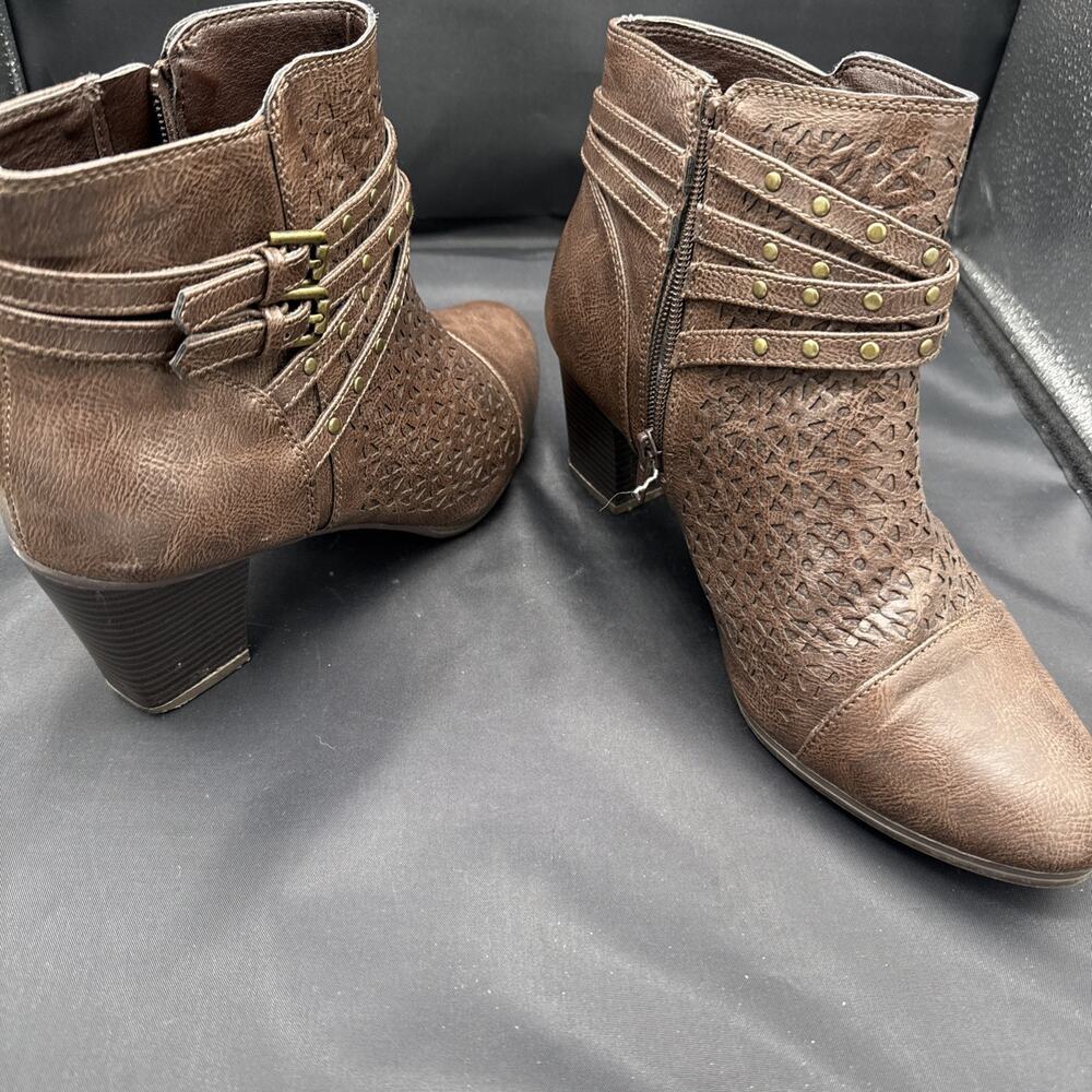 Rialto Brown Fisher Block High Heel Ankle Boots Size 10